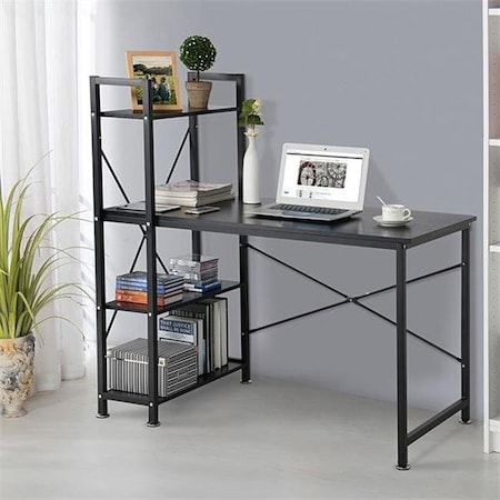 Utopia Alley Utopia Alley SH73BK Modern Style Computer Desk with 4 Tier Attached Book Shelf; Black SH73BK